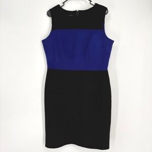 Talbots Sheath Dress 12 Black Purple Excellent‎ Wool Blend Colorblock Sleeveless
